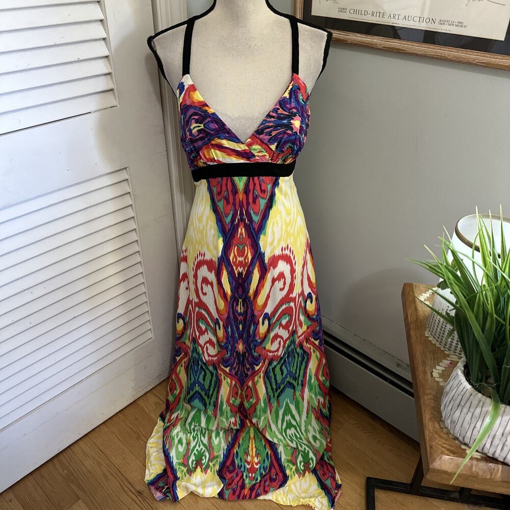 Vintage Rampage Maxi Dress Womens XL Strappy Colorful Abstract Tropical Summer